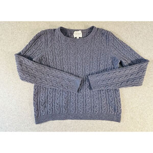 Pink Rose Cable Knit Sweater Womens Large Blue Crewneck Cozy Winter Pullover